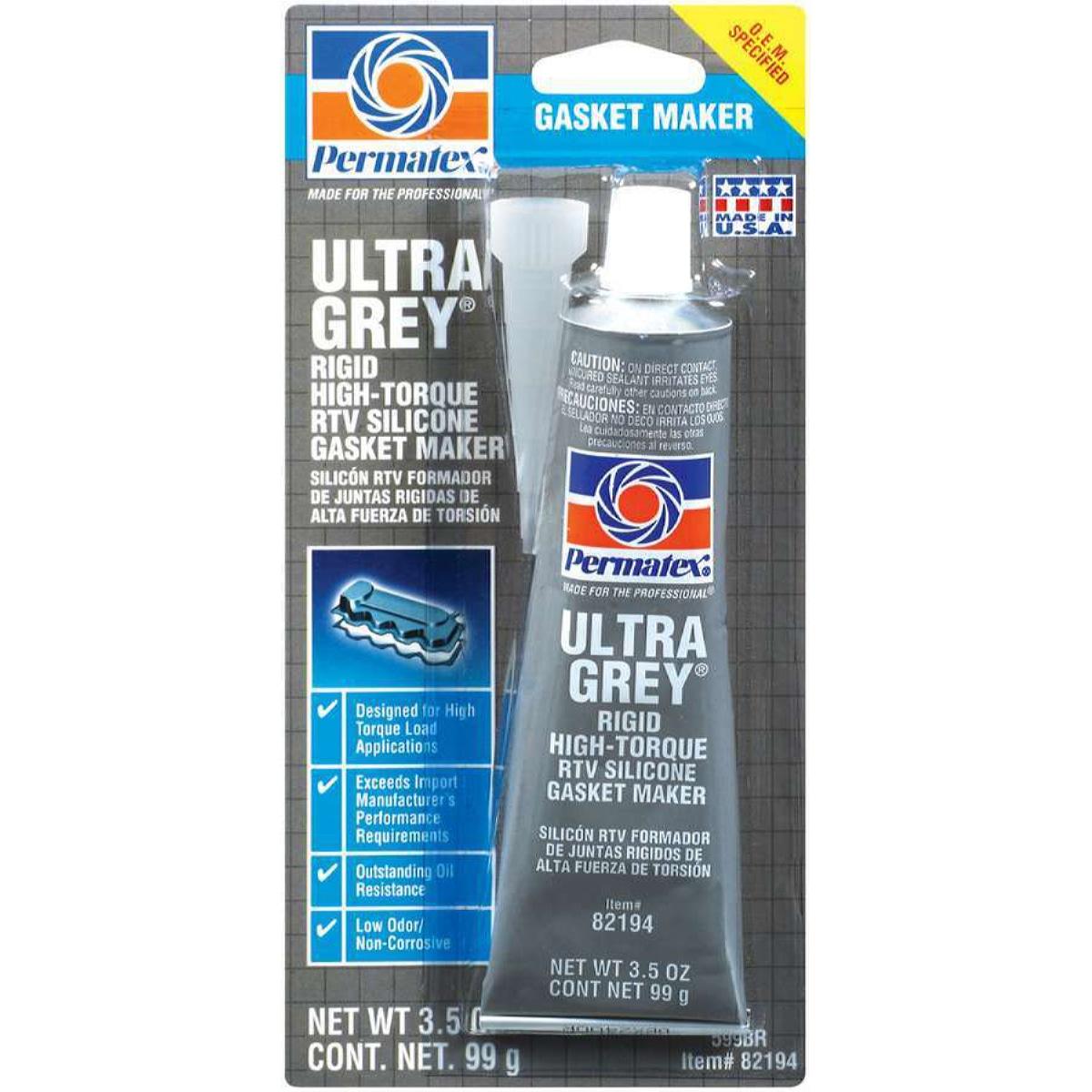 Permatex Silicone Sealant, Ultra Gray RTV, 3.50 oz. Tube